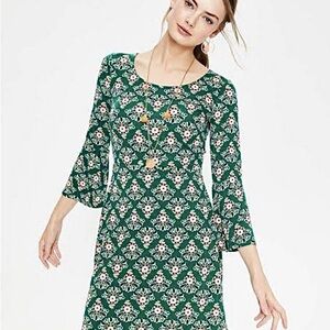Boden Miriam Jersey Tunic Dress Bell
Sleeve Green Floral Print Size 12R